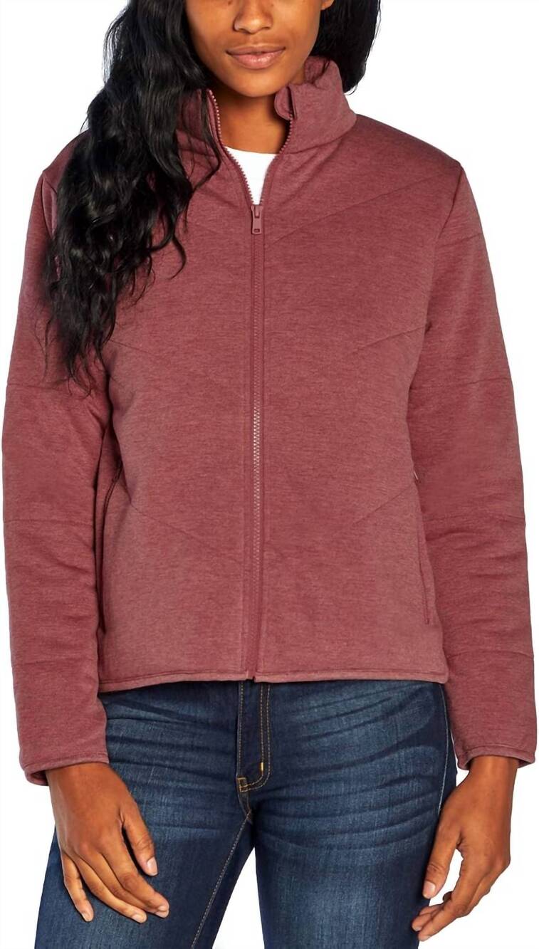NEW THREE DOTS quilted fleece mock neck jacket in heather tibetan red